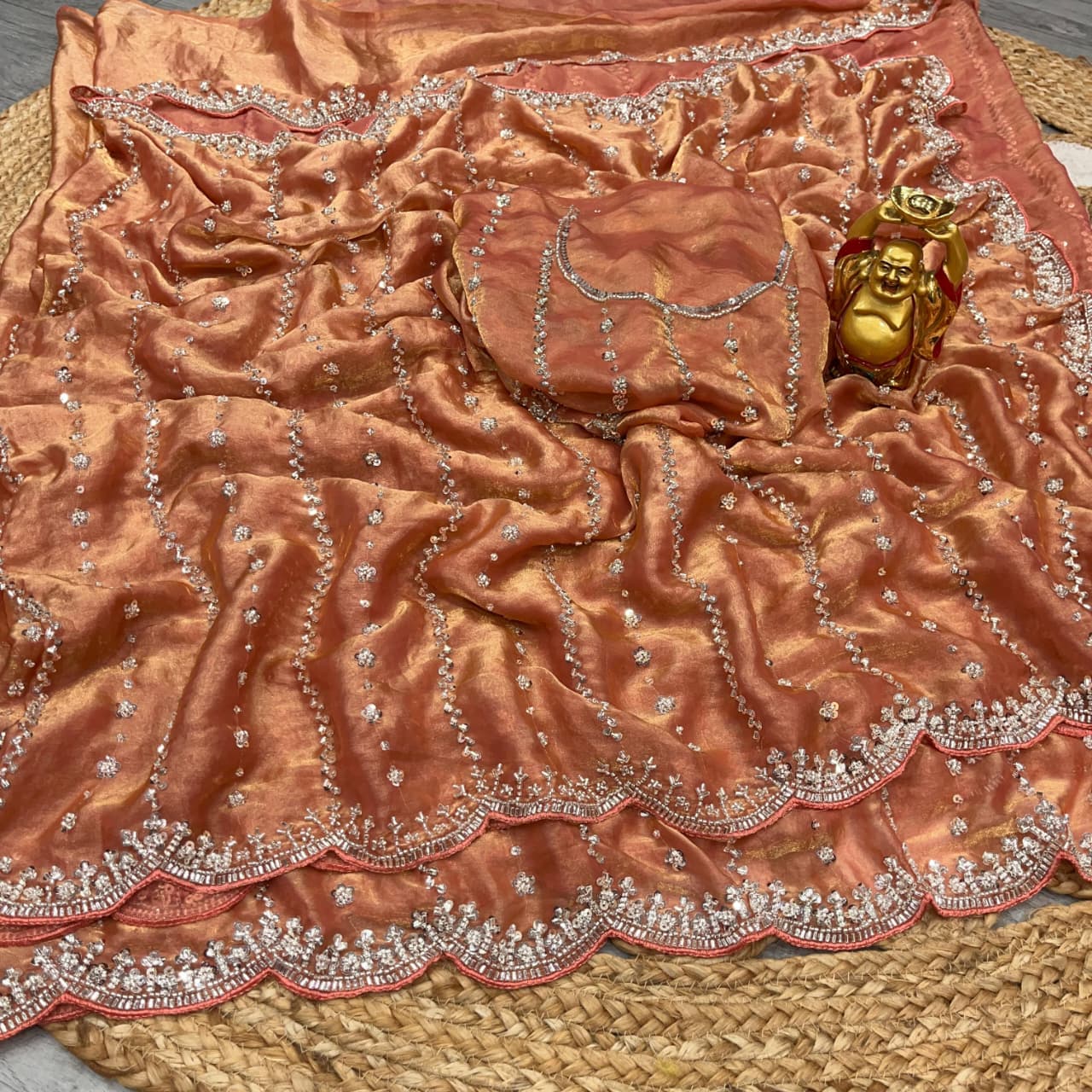 Soft Shiny Pixel Crushed Space Silk Saree