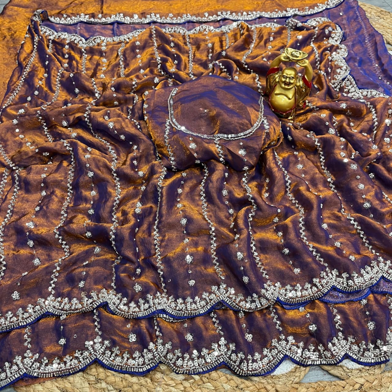 Soft Shiny Pixel Crushed Space Silk Saree