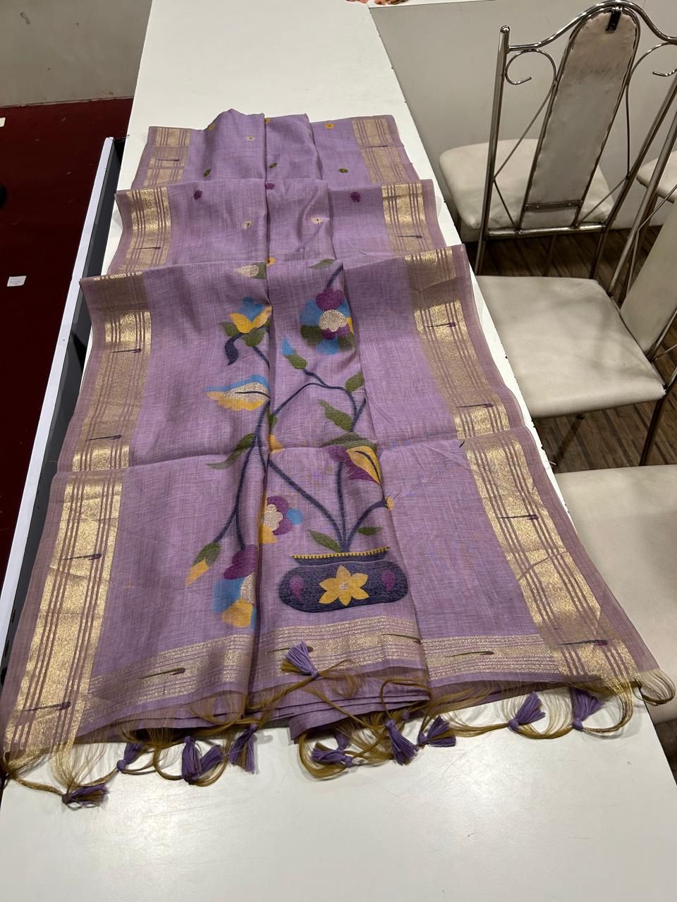Premium soft Muga Cotton saree with classic floral