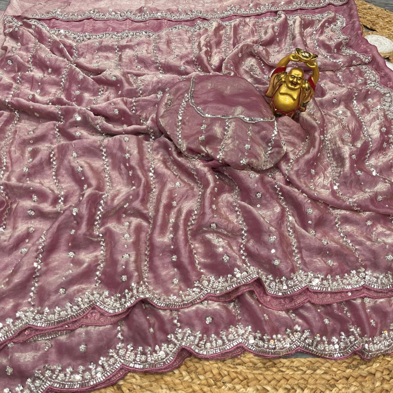 Soft Shiny Pixel Crushed Space Silk Saree