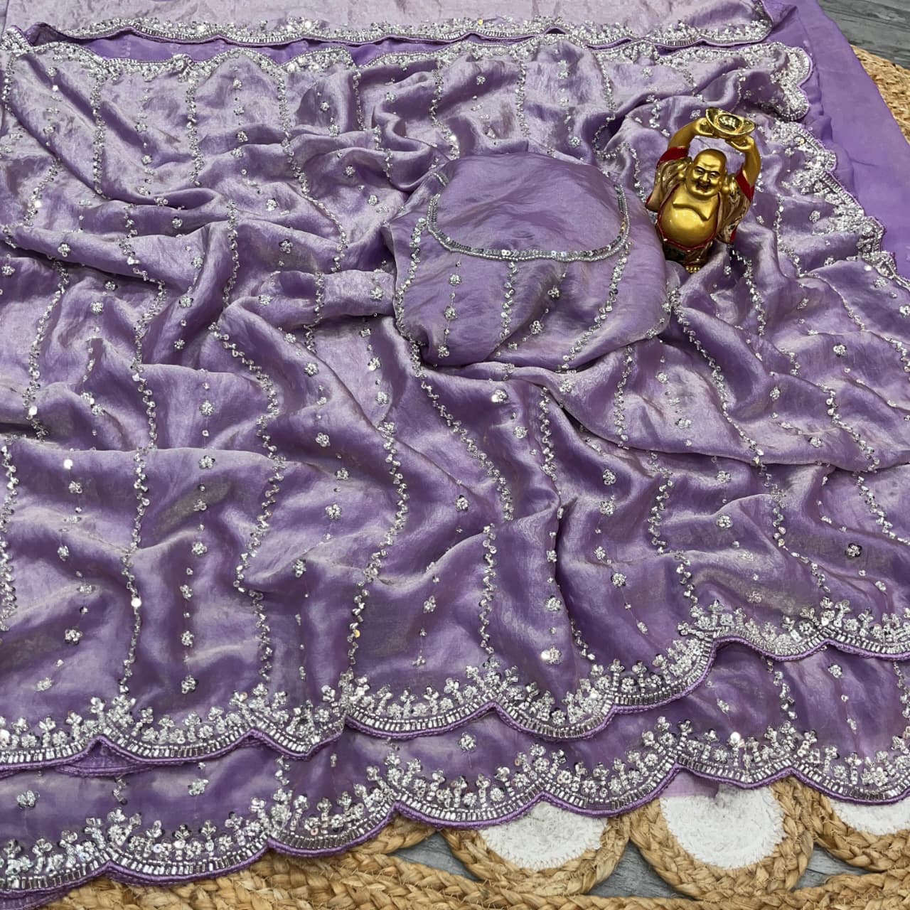 Soft Shiny Pixel Crushed Space Silk Saree
