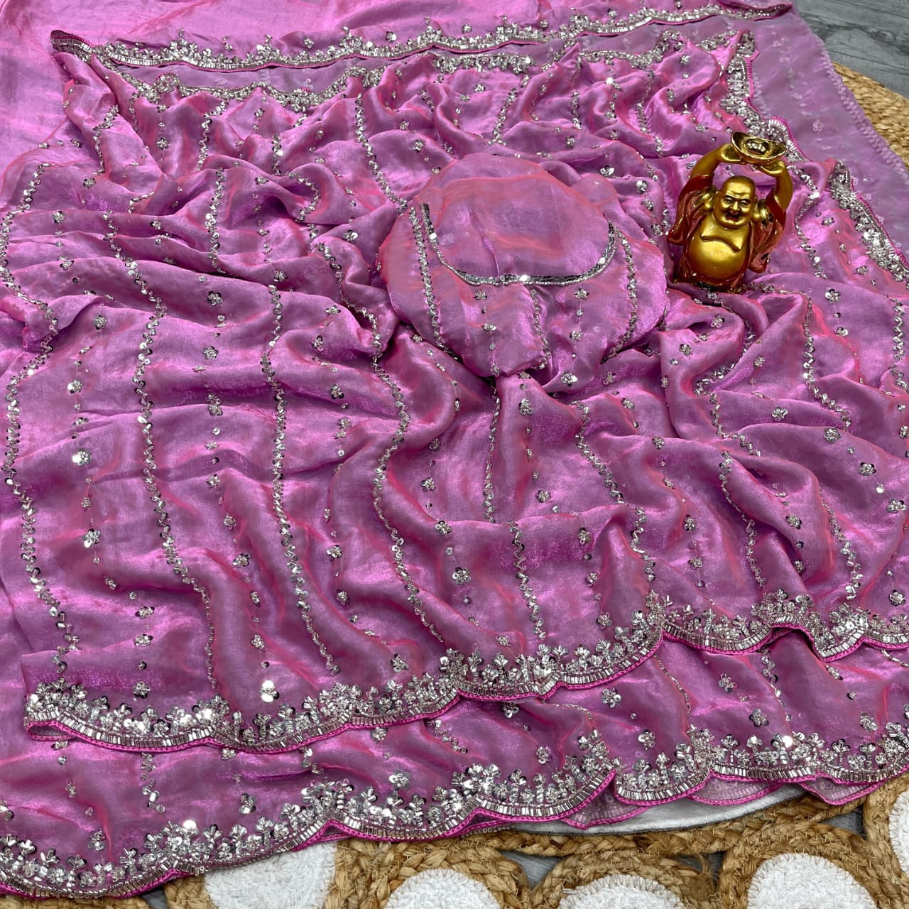 Soft Shiny Pixel Crushed Space Silk Saree