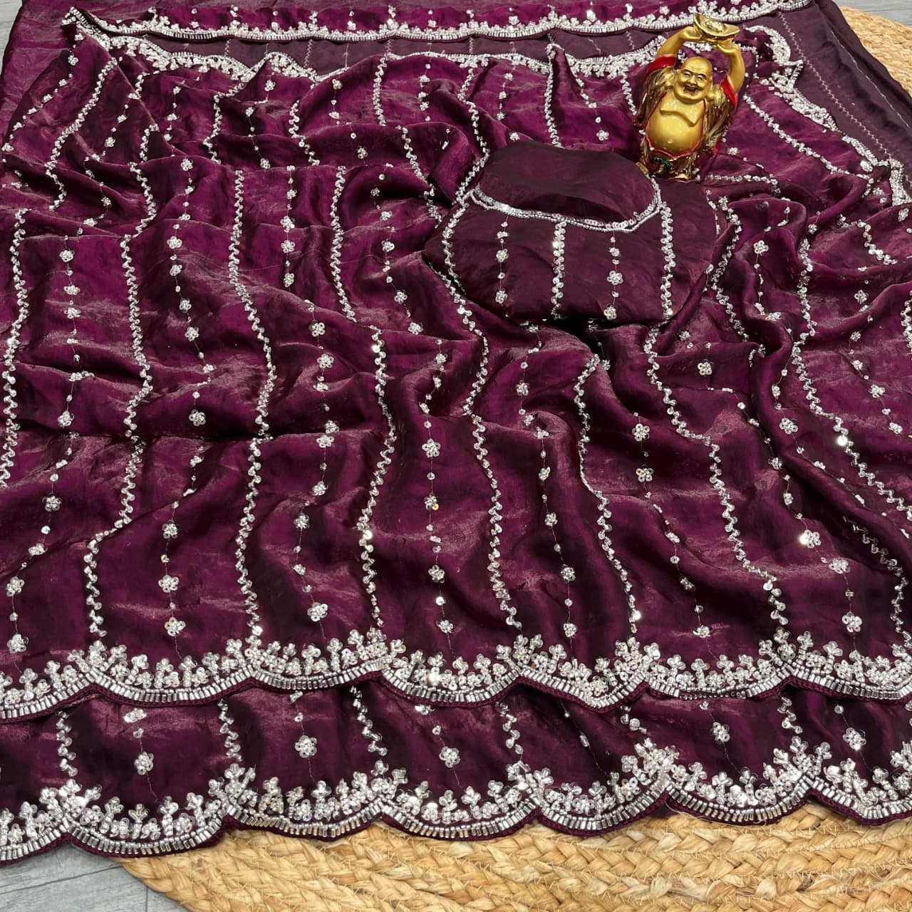 Soft Shiny Pixel Crushed Space Silk Saree