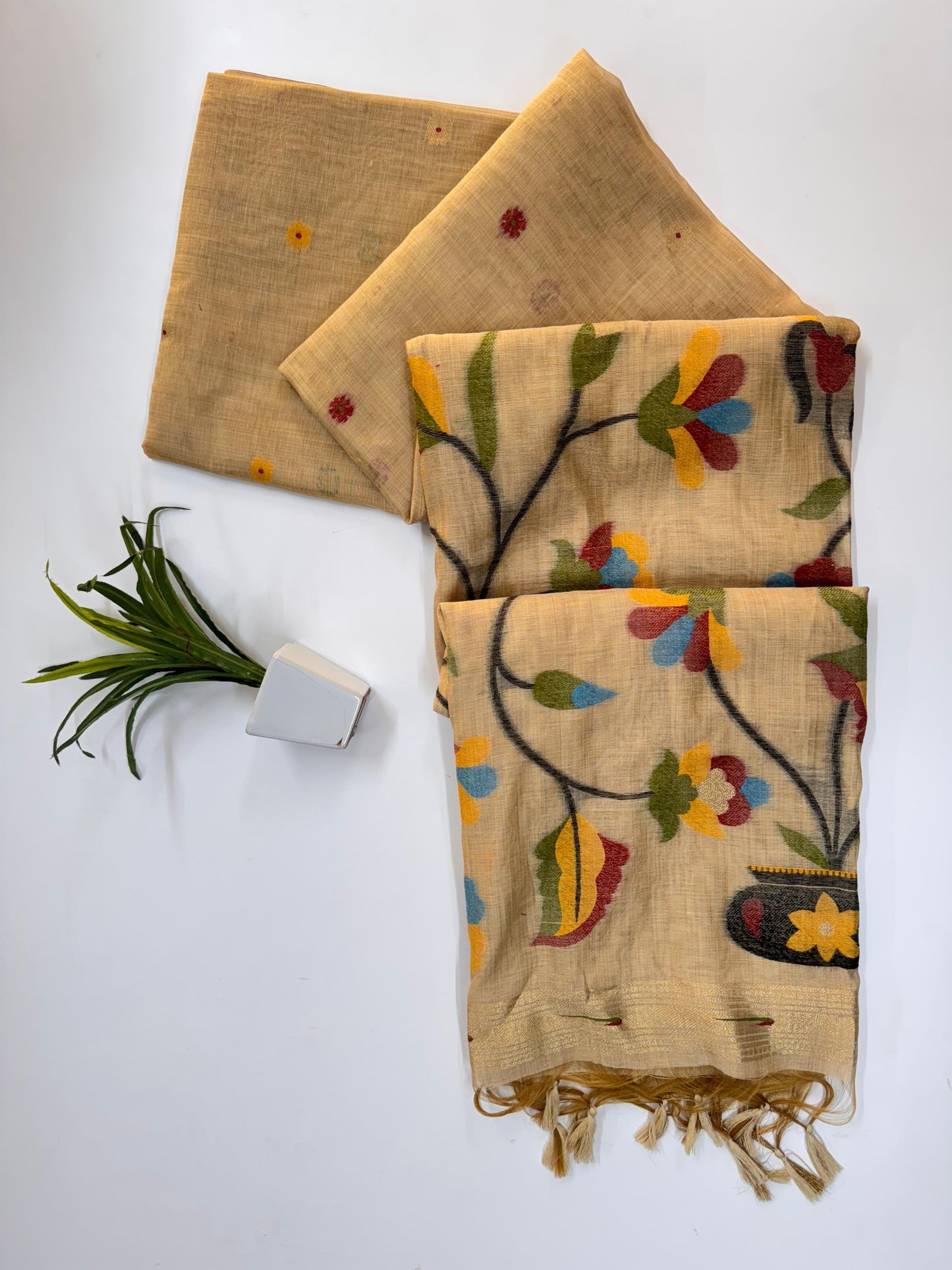 Premium soft Muga Cotton saree with classic floral