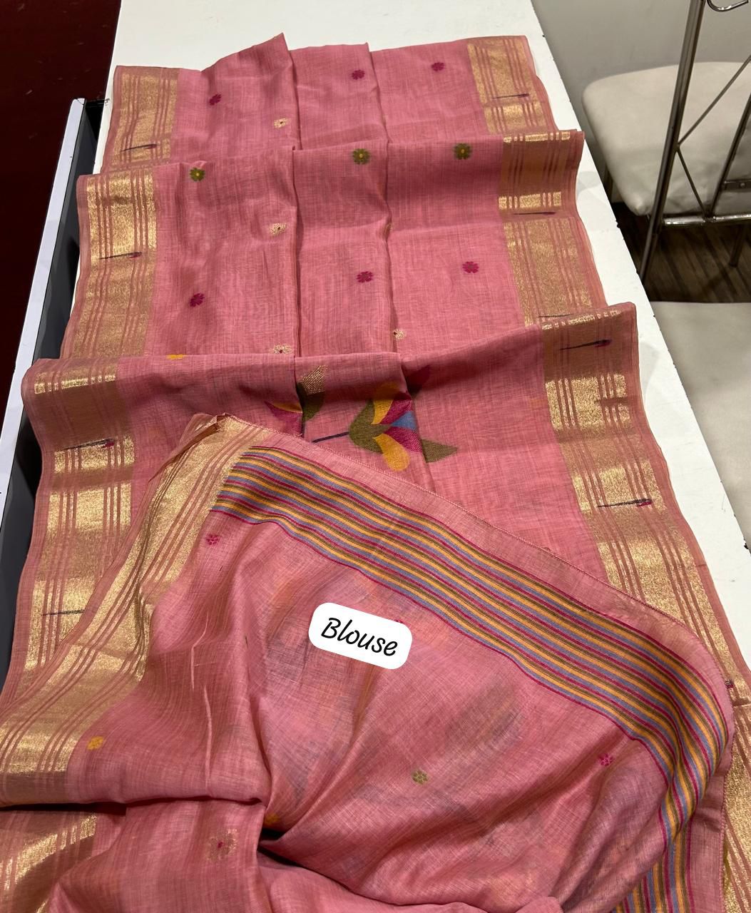 Premium soft Muga Cotton saree with classic floral