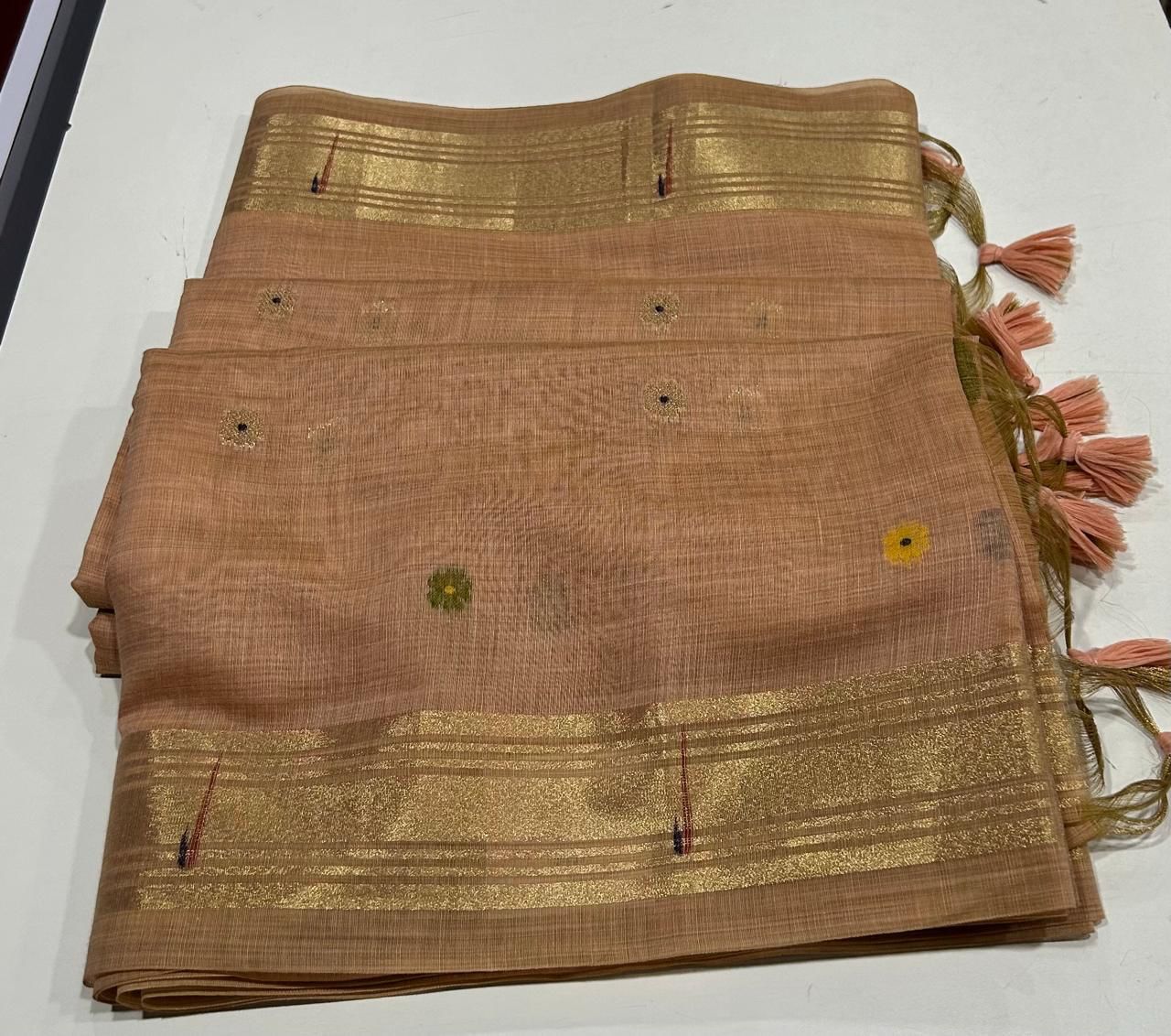 Premium soft Muga Cotton saree with classic floral