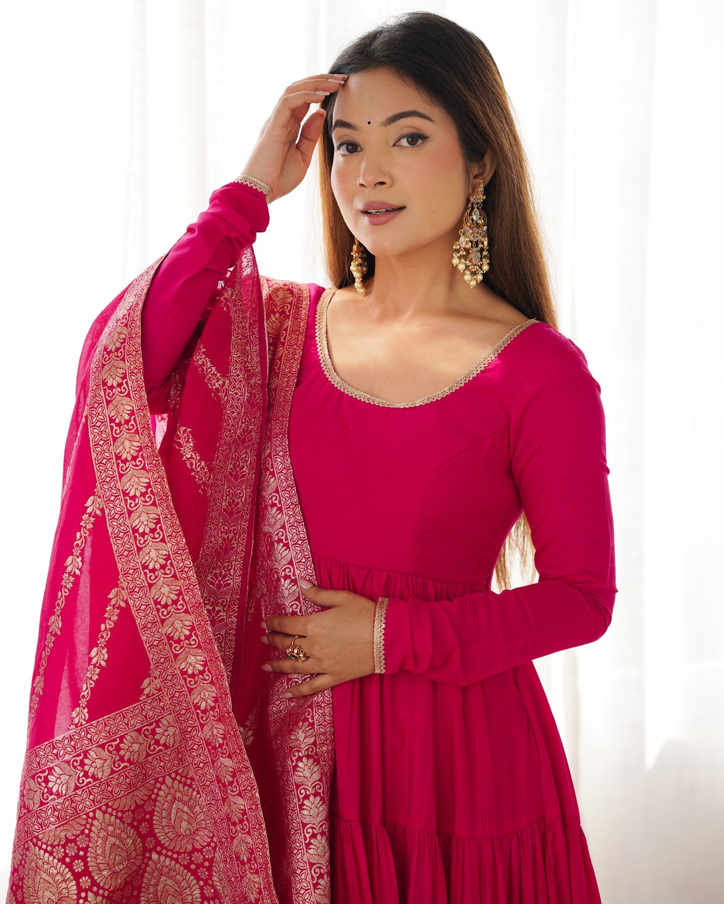🌸 Elegant Romansilk Chanderi Anarkali Set 🌸
