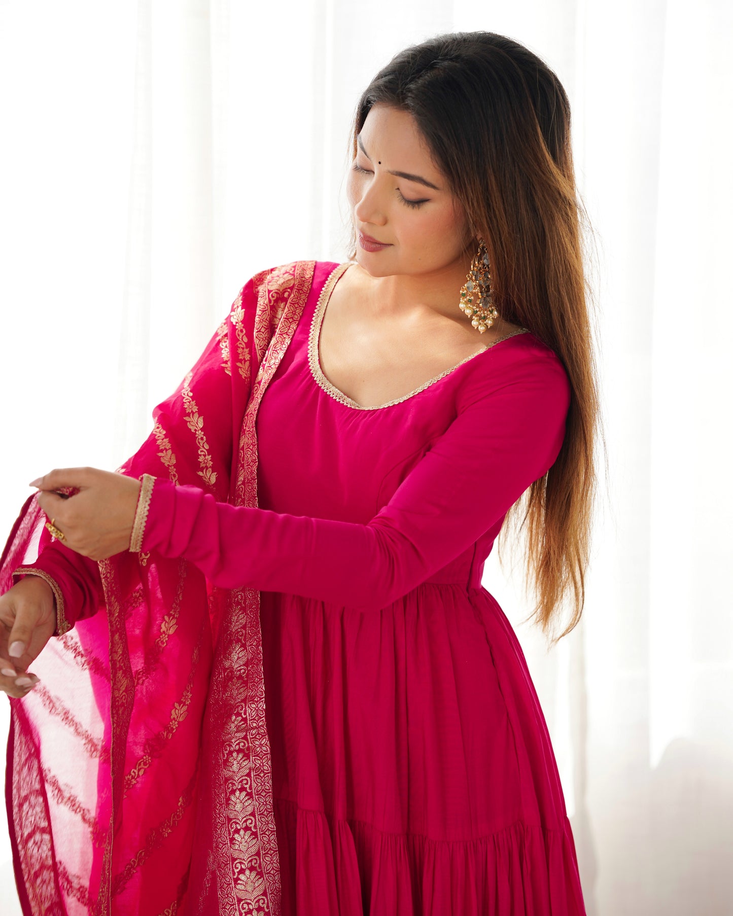 🌸 Elegant Romansilk Chanderi Anarkali Set 🌸