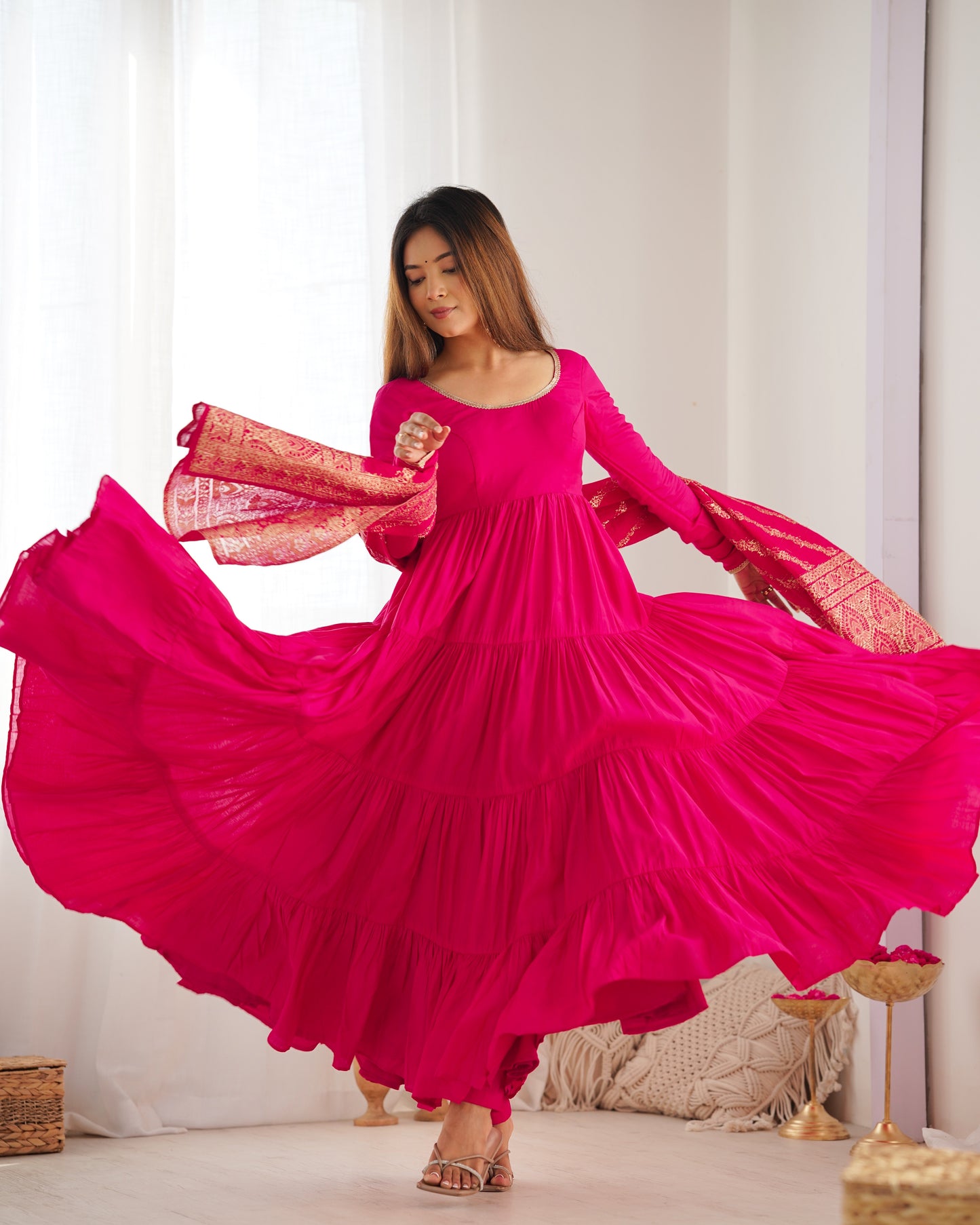 🌸 Elegant Romansilk Chanderi Anarkali Set 🌸
