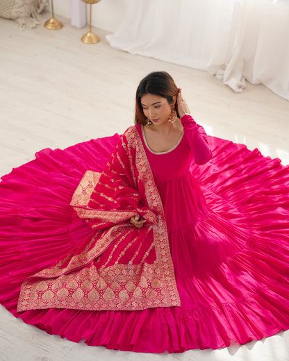 🌸 Elegant Romansilk Chanderi Anarkali Set 🌸