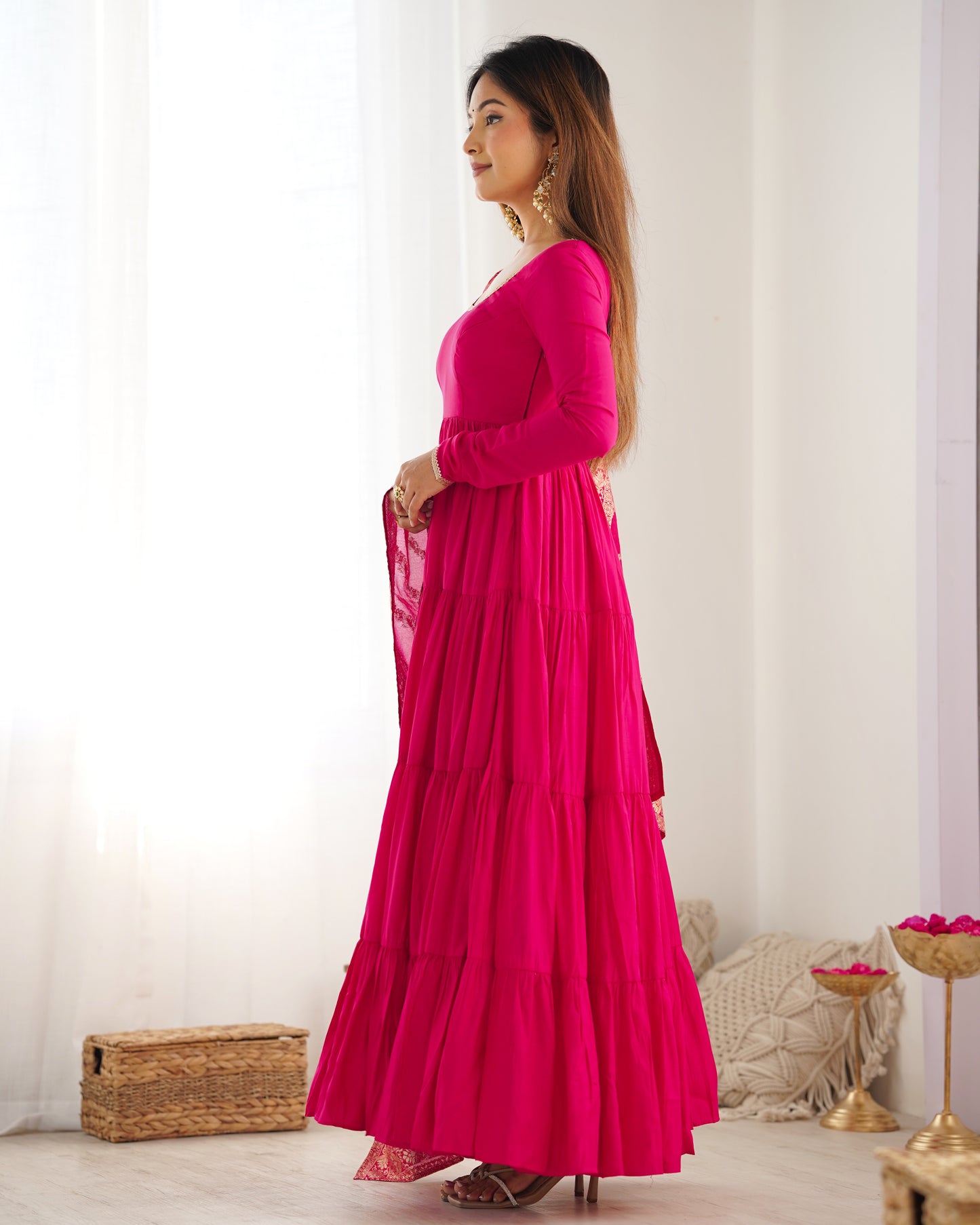 🌸 Elegant Romansilk Chanderi Anarkali Set 🌸