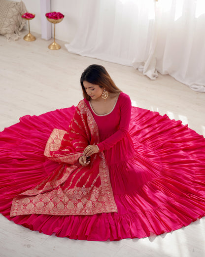 🌸 Elegant Romansilk Chanderi Anarkali Set 🌸