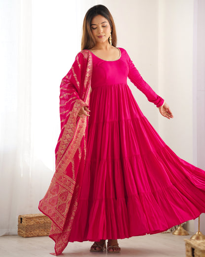🌸 Elegant Romansilk Chanderi Anarkali Set 🌸