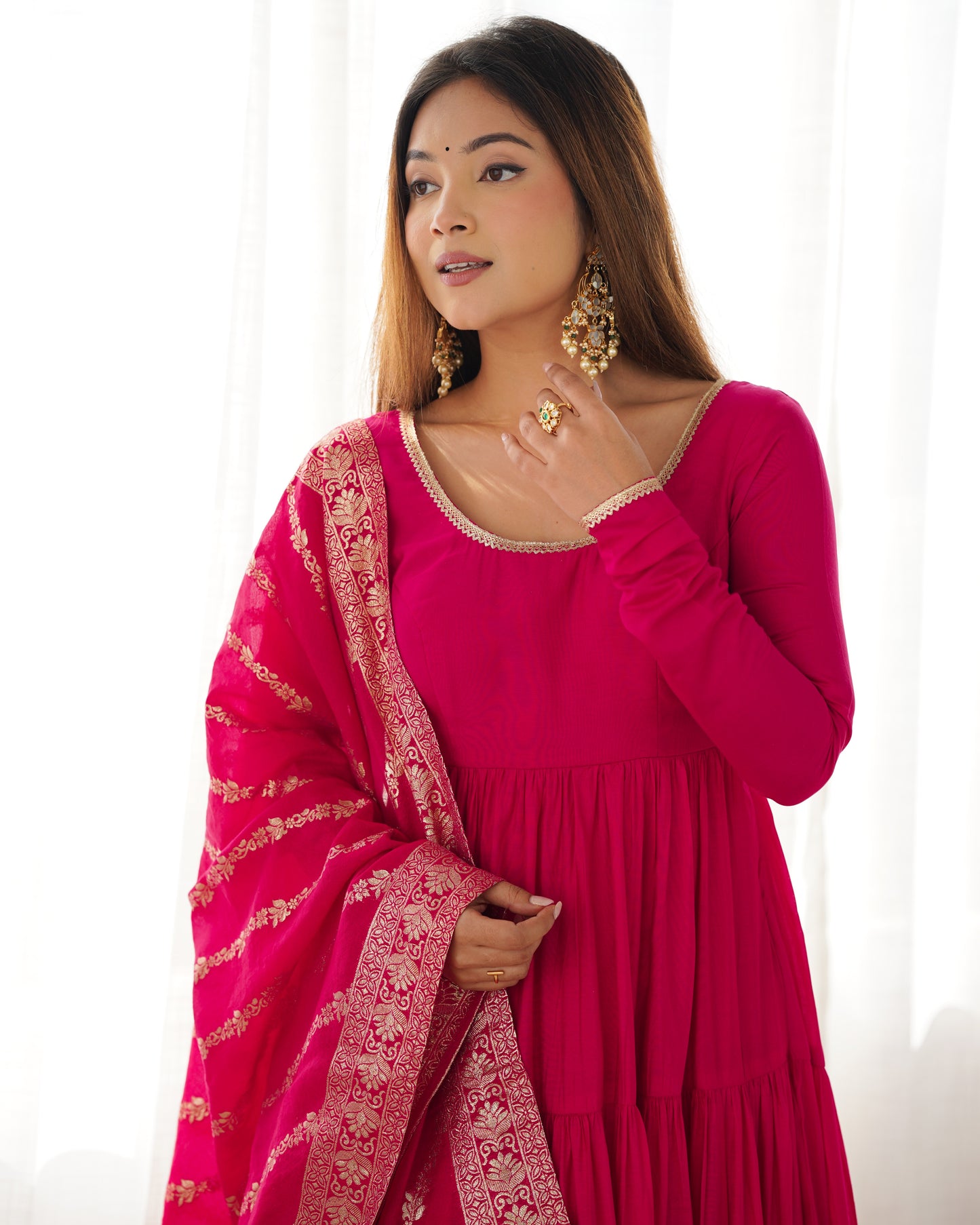 🌸 Elegant Romansilk Chanderi Anarkali Set 🌸