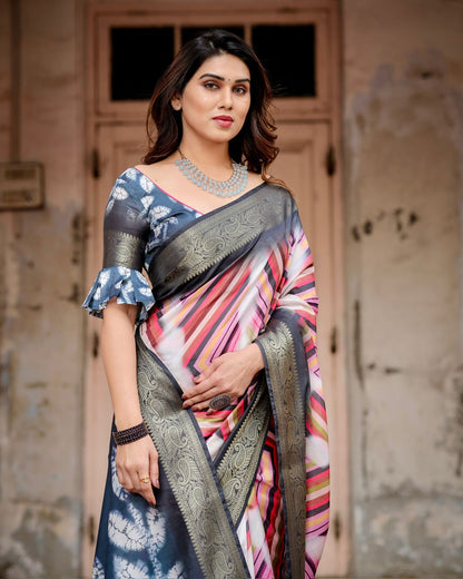 🖤✨ Elegant Striped Tussar Silk Saree