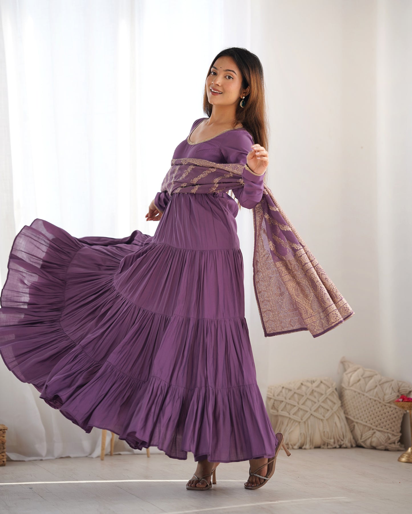 🌸 Elegant Romansilk Chanderi Anarkali Set 🌸