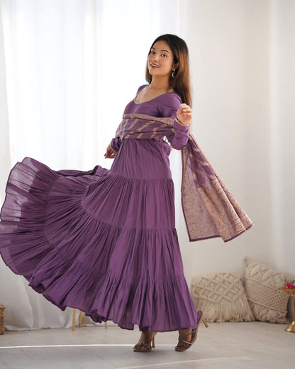🌸 Elegant Romansilk Chanderi Anarkali Set 🌸
