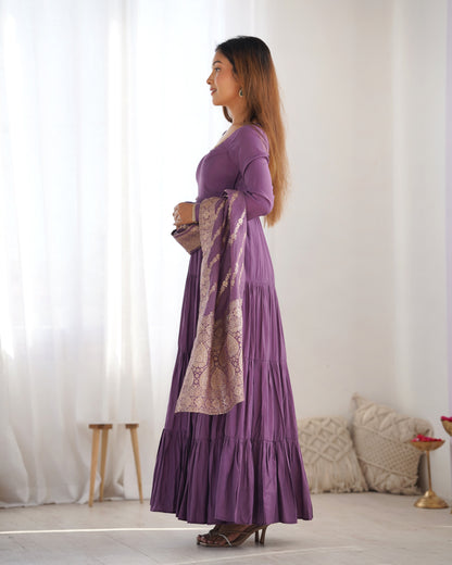 🌸 Elegant Romansilk Chanderi Anarkali Set 🌸