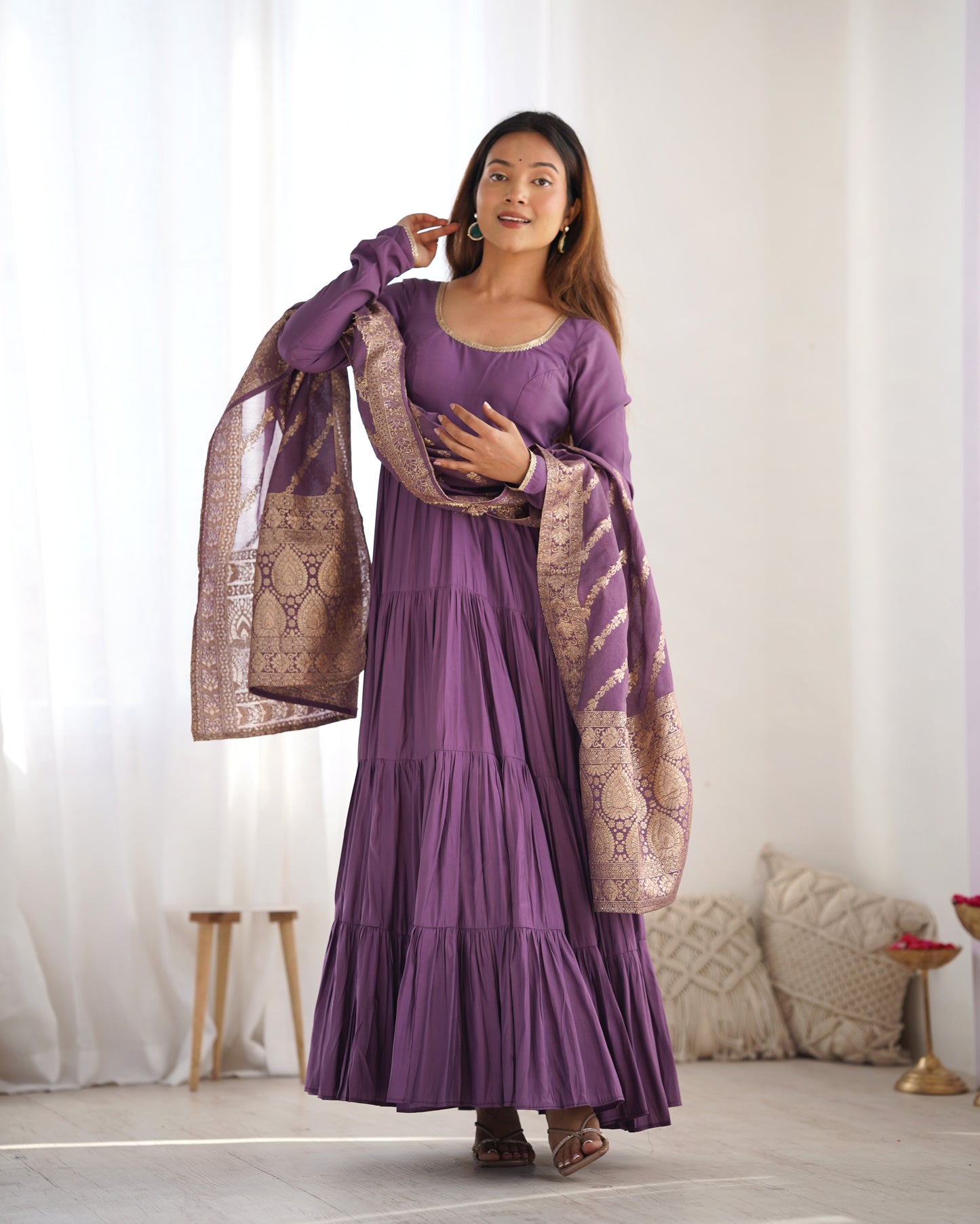 🌸 Elegant Romansilk Chanderi Anarkali Set 🌸