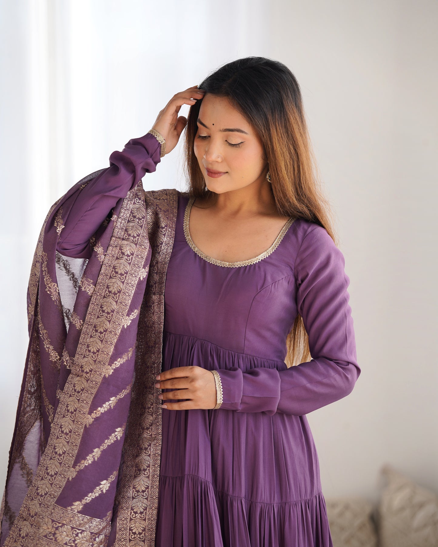 🌸 Elegant Romansilk Chanderi Anarkali Set 🌸
