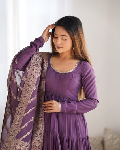 🌸 Elegant Romansilk Chanderi Anarkali Set 🌸