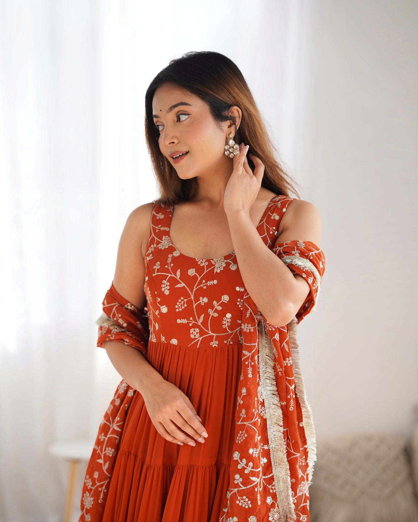 *PURE SOFT FOX GEORGETTE  FABRIC FULLY FLAIR ANARKALI,WITH DUPPTA SET,PENT READY TO WEAR*