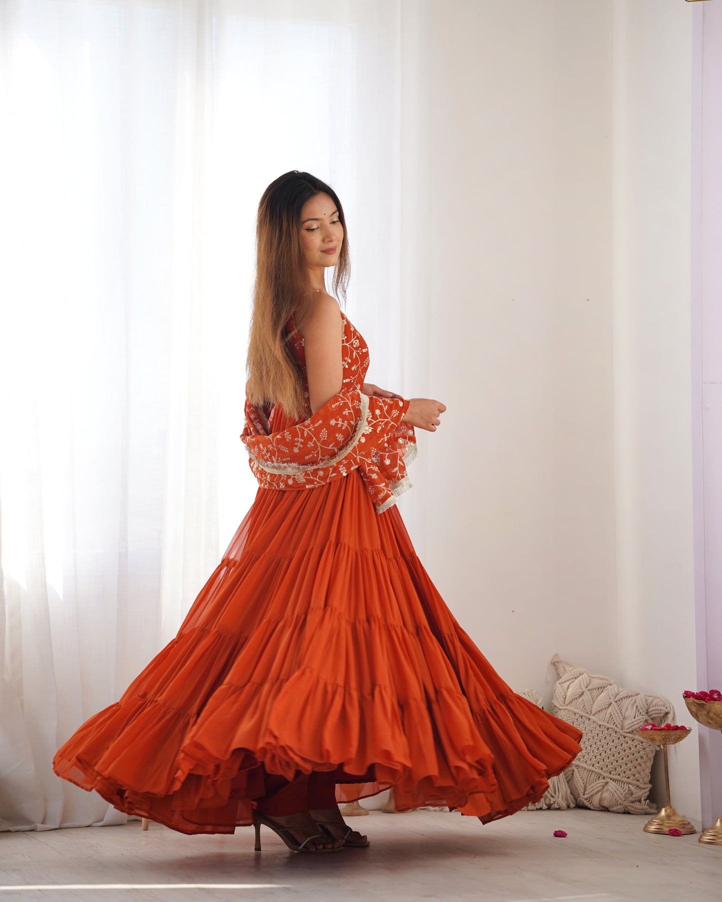 *PURE SOFT FOX GEORGETTE  FABRIC FULLY FLAIR ANARKALI,WITH DUPPTA SET,PENT READY TO WEAR*