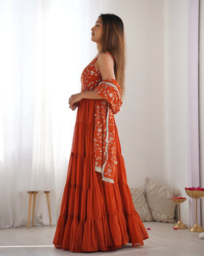 *PURE SOFT FOX GEORGETTE  FABRIC FULLY FLAIR ANARKALI,WITH DUPPTA SET,PENT READY TO WEAR*