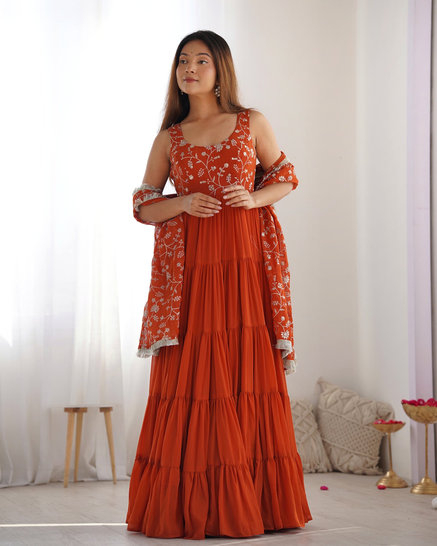 *PURE SOFT FOX GEORGETTE  FABRIC FULLY FLAIR ANARKALI,WITH DUPPTA SET,PENT READY TO WEAR*