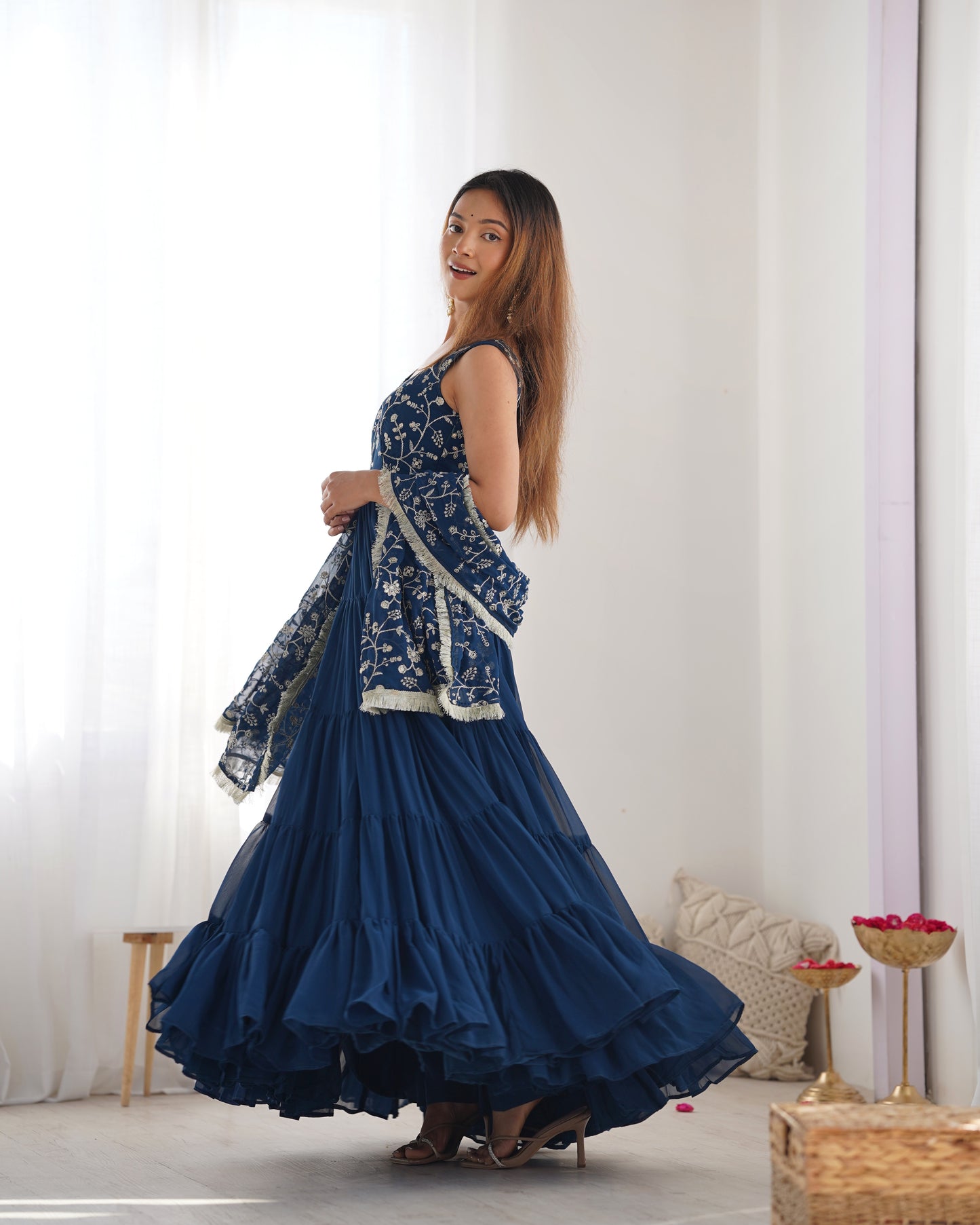 *PURE SOFT FOX GEORGETTE  FABRIC FULLY FLAIR ANARKALI,WITH DUPPTA SET,PENT READY TO WEAR*
