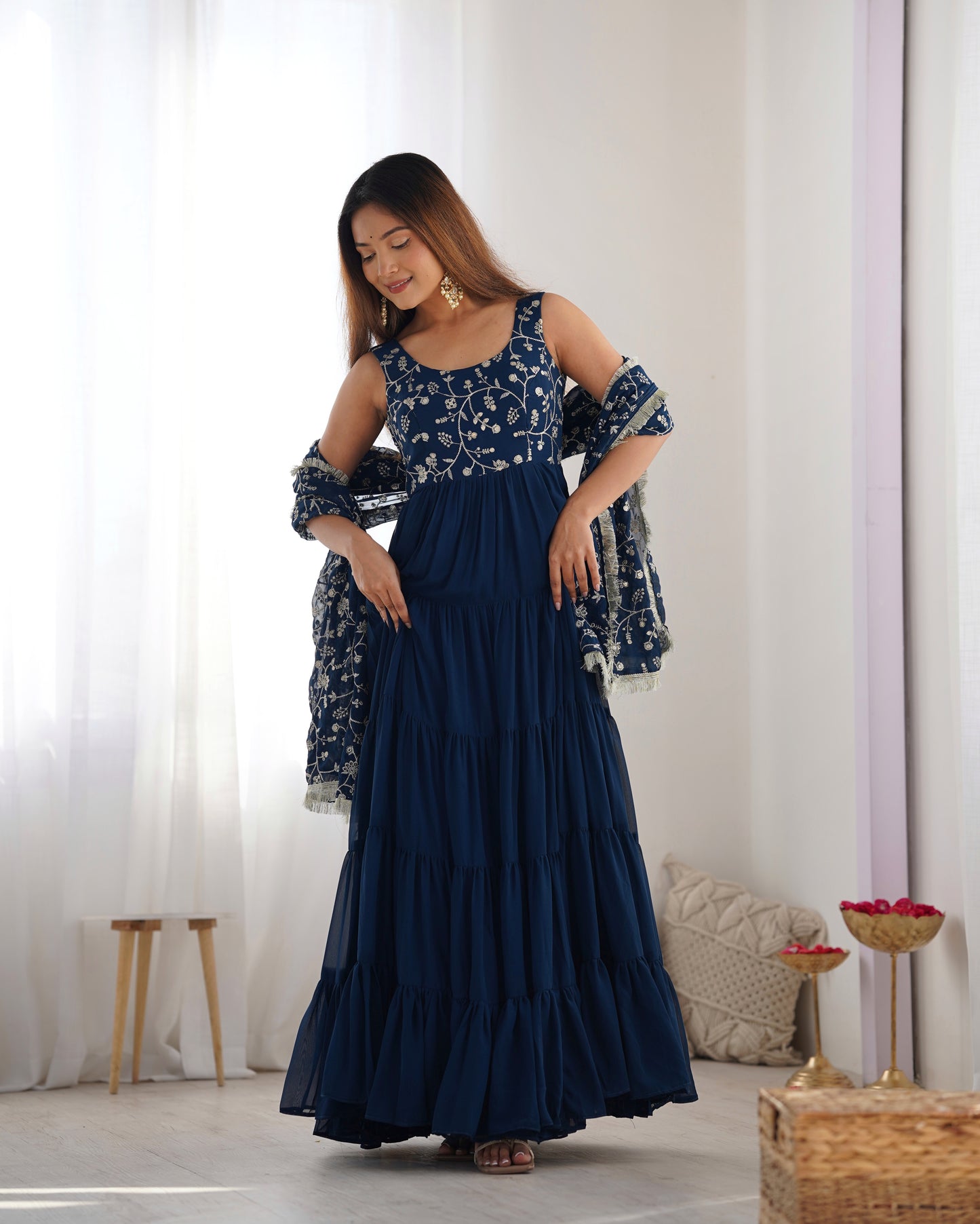 *PURE SOFT FOX GEORGETTE  FABRIC FULLY FLAIR ANARKALI,WITH DUPPTA SET,PENT READY TO WEAR*