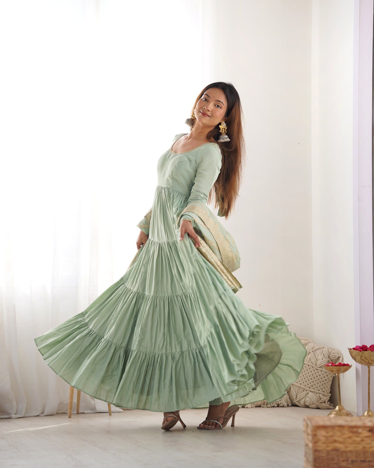 🌸 Elegant Romansilk Chanderi Anarkali Set 🌸