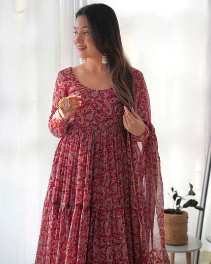 *PURE SOFT FOX GEORGETTE KALAMKARI PRINT FABRIC FULLY FLAIR ANARKALI,WITH DUPPTA SET,PENT READY TO WEAR*