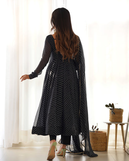 PURE FOX GEORGETTE LAHERIYA PRINT FABRIC FULLY FLAIR ANARKALI,WITH DUPPTA SET,PENT READY TO WEAR*
