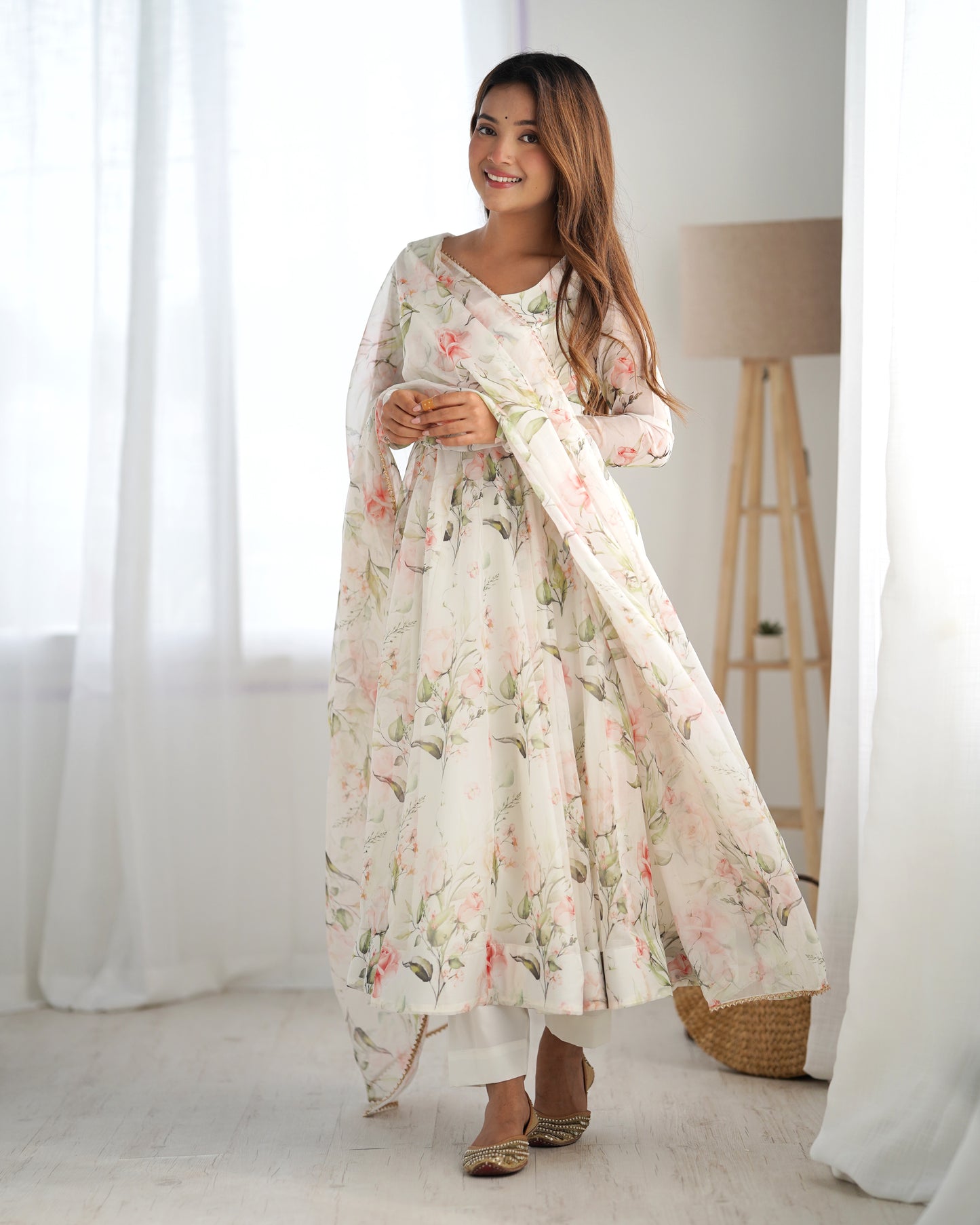 PURE SOFT ORGANJA SILK FABRIC FULLY FLAIR KALI PATTERN AND CANVAS PATTA WITH DUPPTA SET,PENT READY TO WEAR