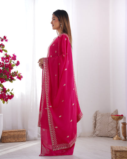 NEW BEAUTIFUL PURE CHINON SILK FABRIC STRAIGHT FIT KURTA WITH DUPPTA SET,TROUSERS,READY TO WEAR*