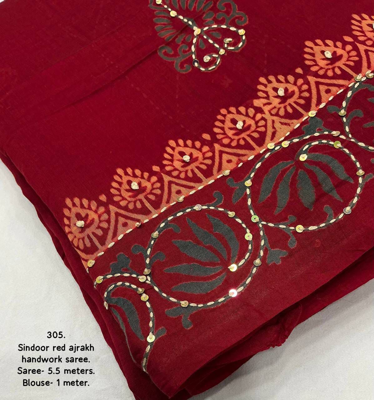 New single color edition ajrakh hand work saree