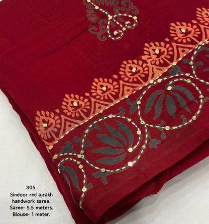 New single color edition ajrakh hand work saree