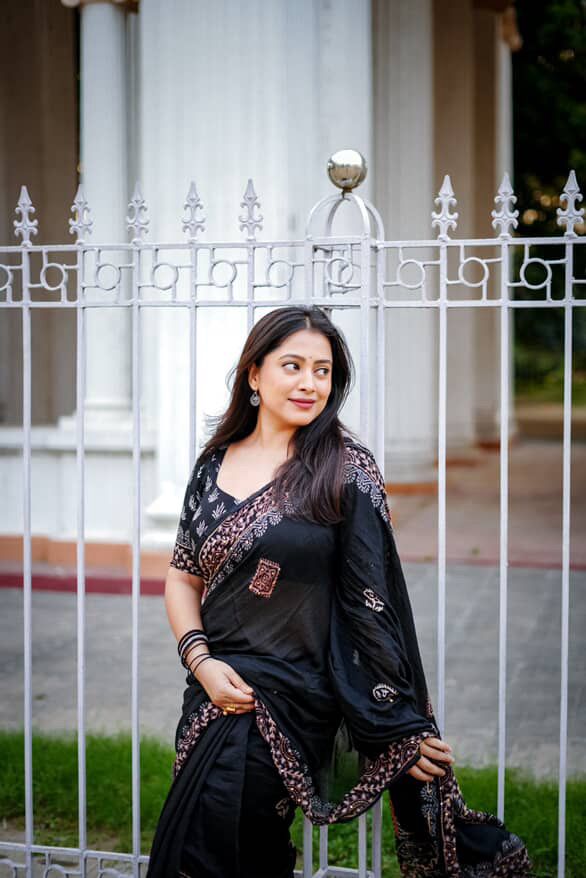 New premium ajrakh  handwork saree