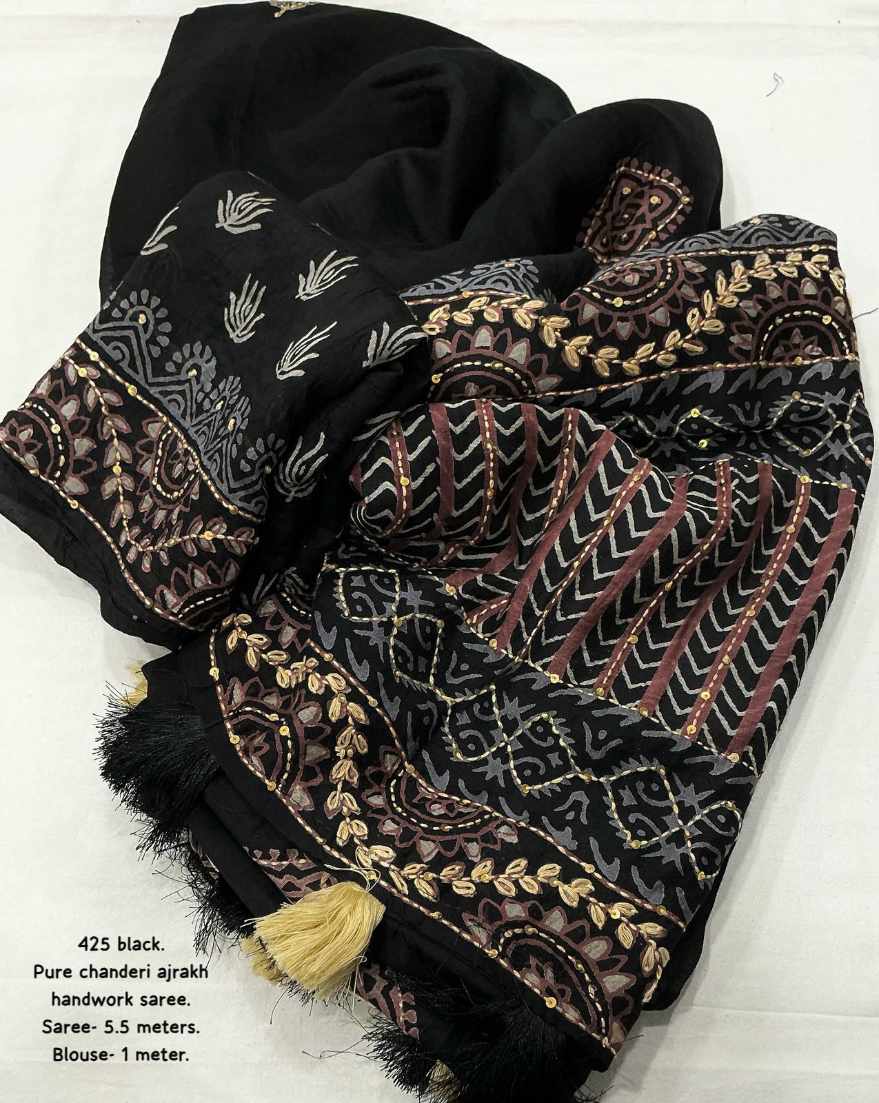 New premium ajrakh  handwork saree