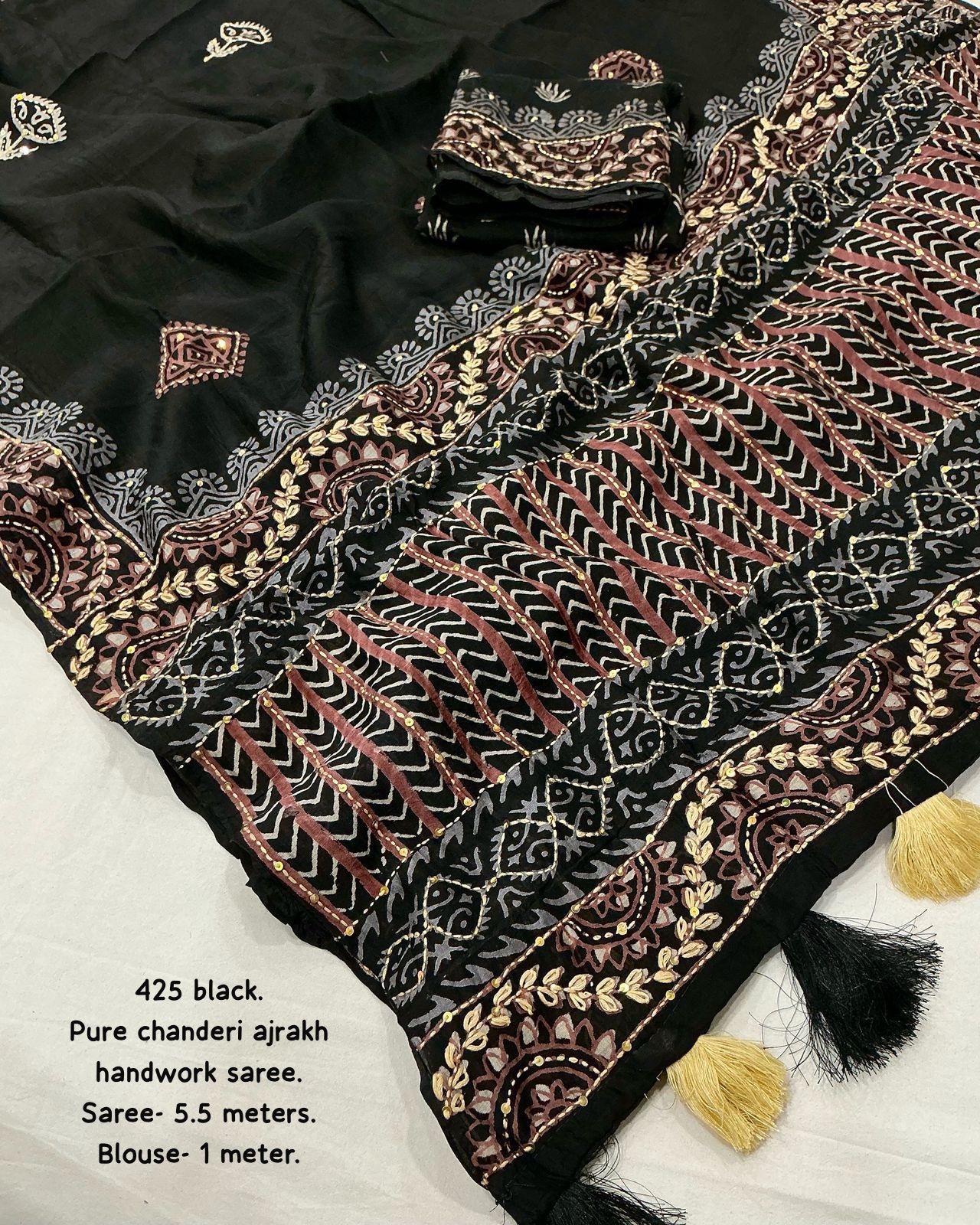 New premium ajrakh  handwork saree