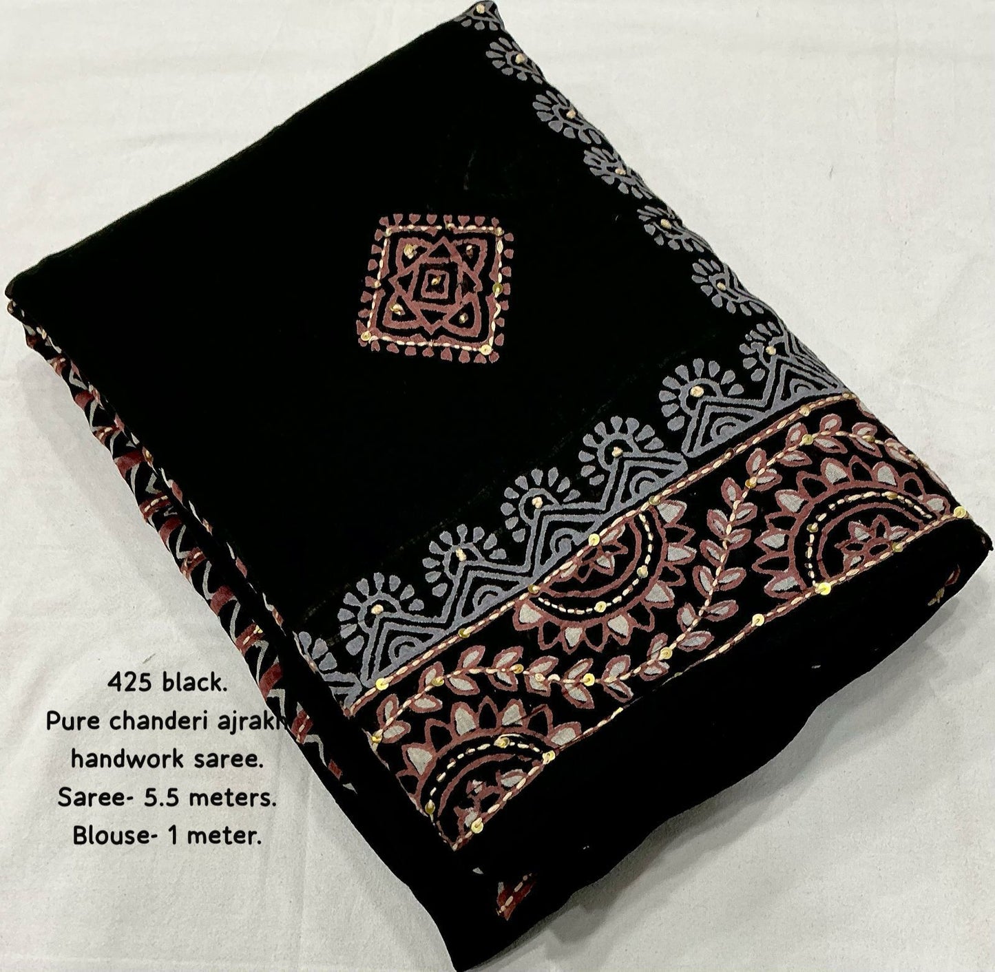 New premium ajrakh  handwork saree