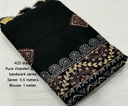 New premium ajrakh  handwork saree