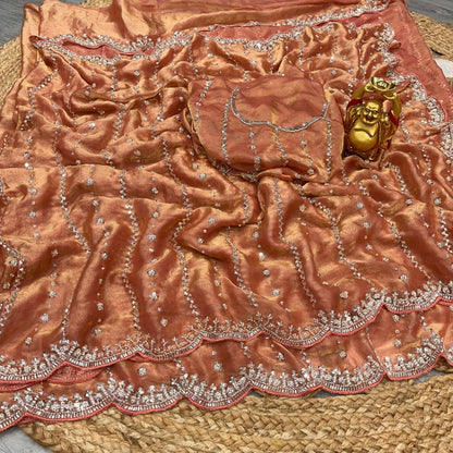 Soft Shiny Pixel Crushed Space Silk  Saree