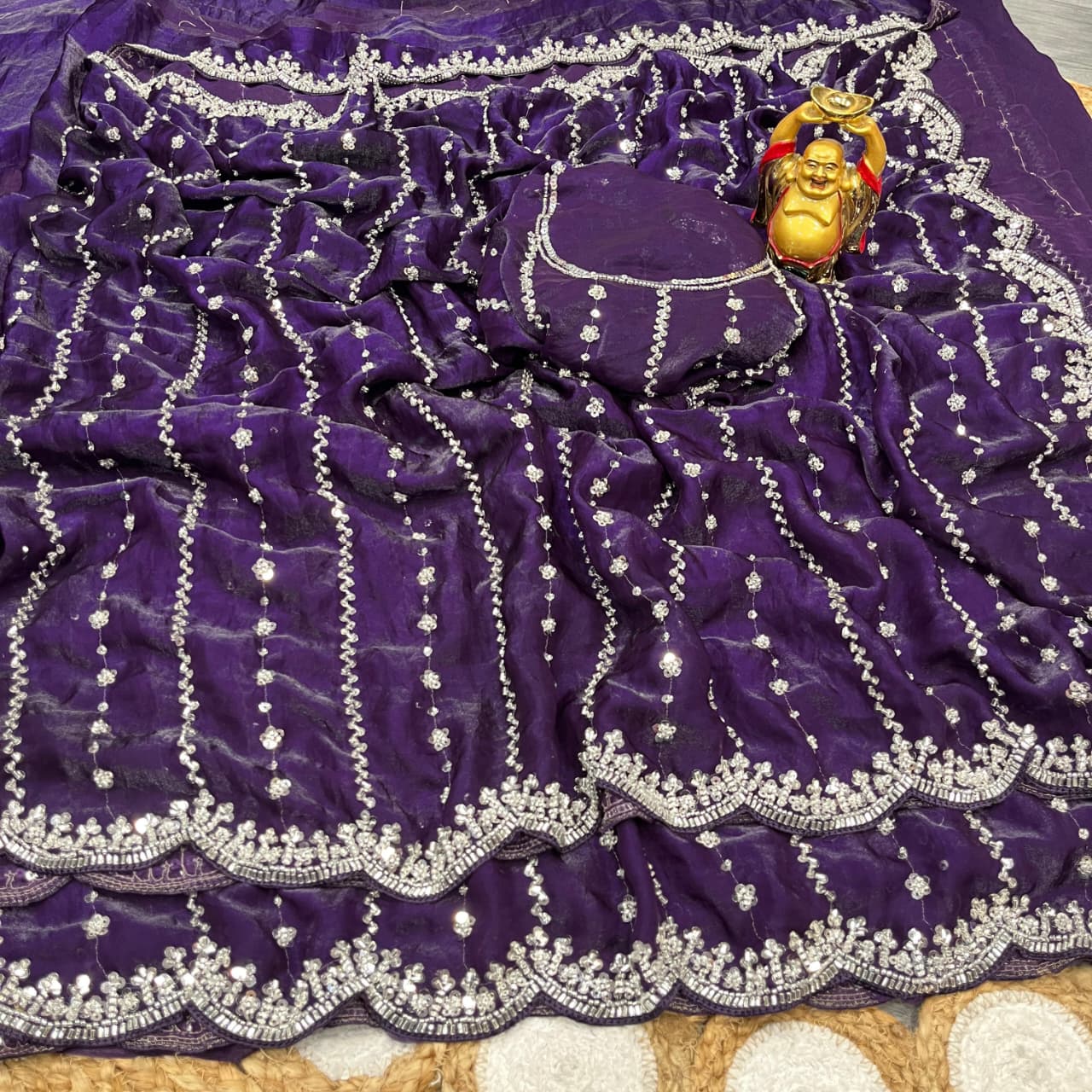 Soft Shiny Pixel Crushed Space Silk  Saree