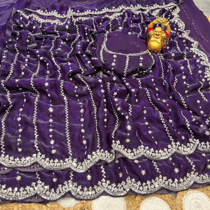 Soft Shiny Pixel Crushed Space Silk  Saree