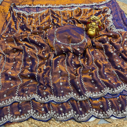 Soft Shiny Pixel Crushed Space Silk  Saree