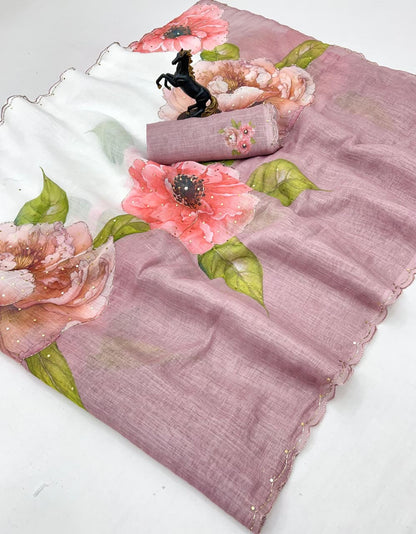 Pure Linen Saree with Hand Work