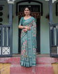 🌿 Elegant Teal Green Linen Saree 🌿
