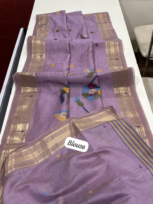 Premium soft Muga Cotton saree with classic floral